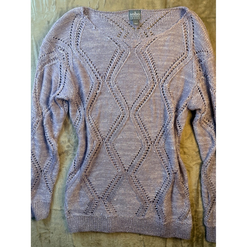 Soho Jeans New York & Company Lavender Metallic Pointelle Diamond Knit Sweater S